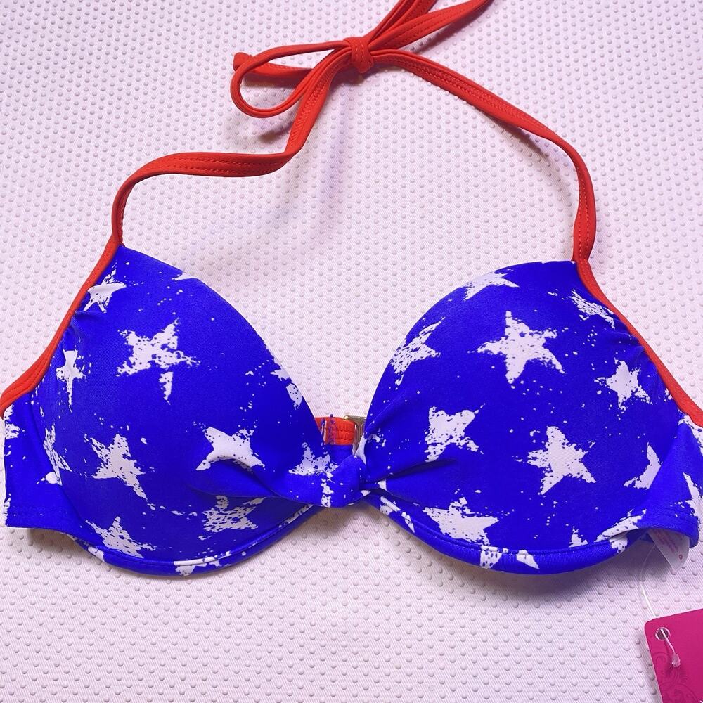 Xhilaration America USA 4th Of July Stars Red White & Blue Flag Bikini Swim Top